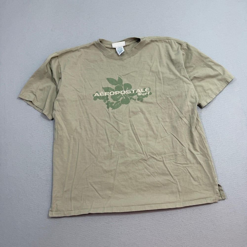 Vintage Aeropostale Surf Shirt Men’s Large Tan Green y2k Surfing Skate 2000s