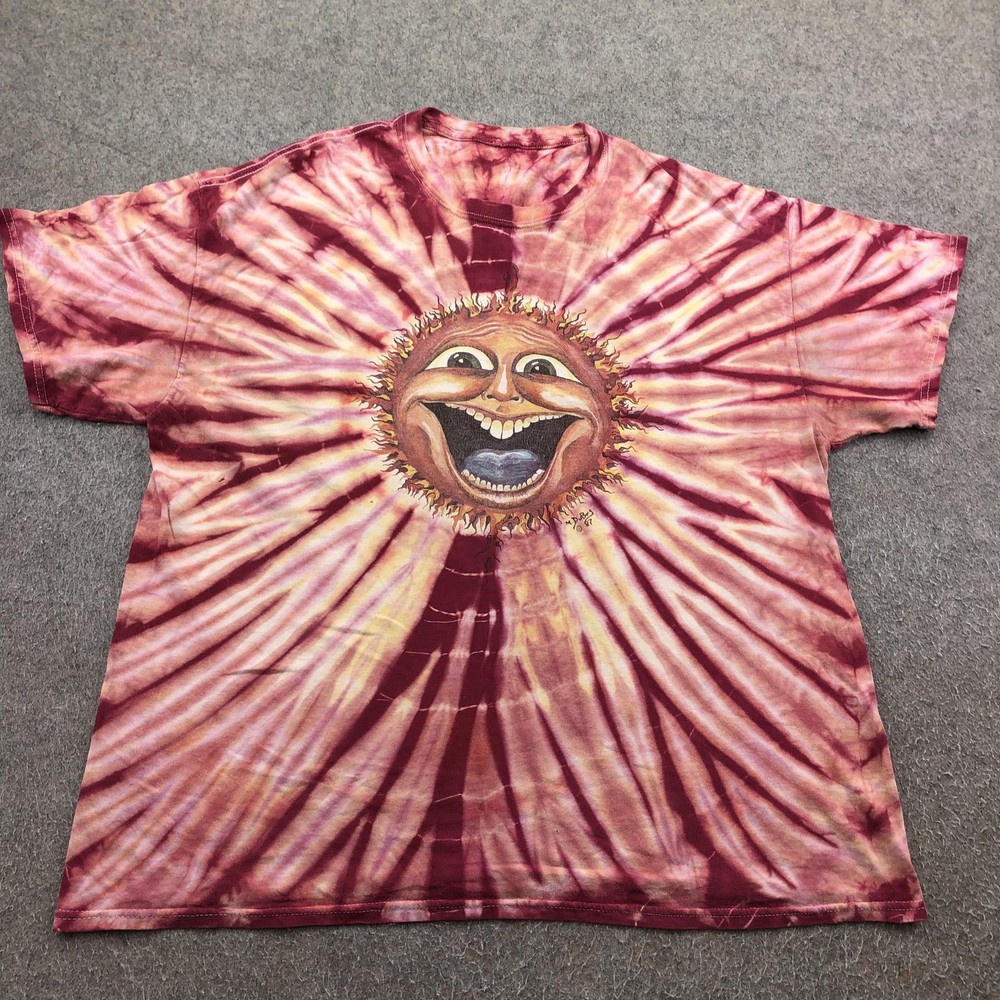 Vintage Mike DuBois Sun Shirt Mens XL Red Tie Dye Psychedelic Aztec Graphic 80s