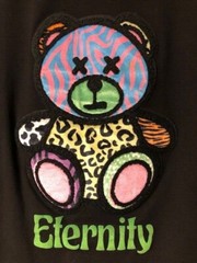 Eternity BC/AD Men’s XL Embroidered X-Eyed Fuzzy Teddy Bear Black Cotton T Shirt