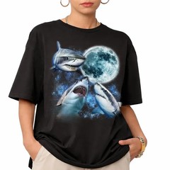 White Shark Moon Three Sharks Ocean Marine Life Comfort Tee