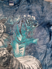 White Tiger T-Shirt Size L Large All Over Tie Dyed Gildan Ultra Cotton Blue