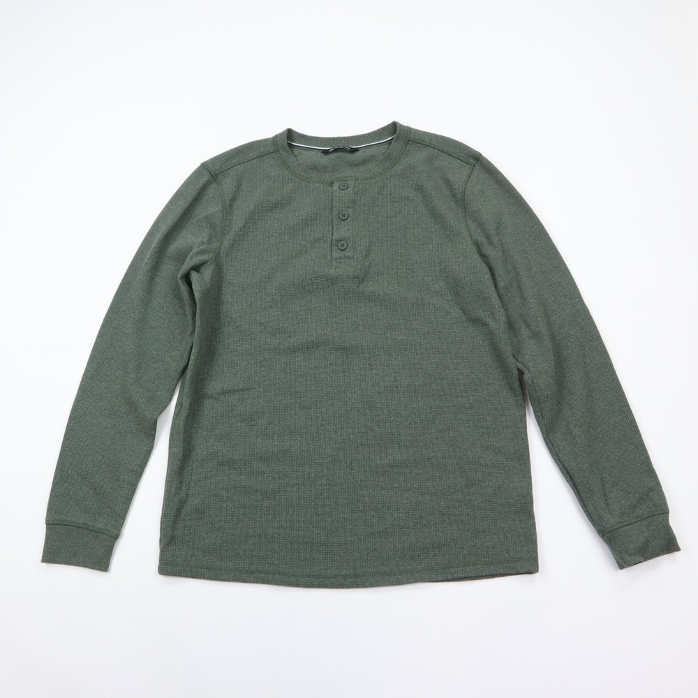 Members Mark Thermal Henley Shirt Mens Medium Green Pullover Dexter
