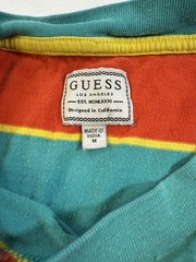 Guess USA Triangle Logo Stripe T-Shirt Red Teal Yellow Retro 90s Style Men’s M
