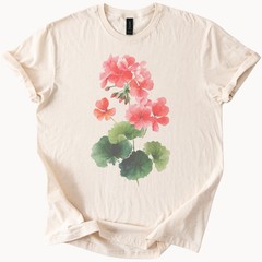 Botanical Geranium Flowers Graphic Tee Natural Cotton Shirt