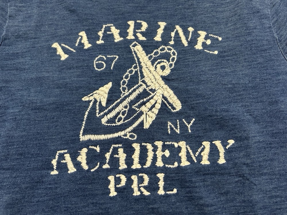 Polo Ralph Lauren Indigo Blue EMBROIDERD MARINE ACADEMY PRL Tee Shirt Men M