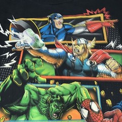 Vintage 20s Mad Engine Marvel Thor Hulk Spider-Man Captain A T-shirt Size Large