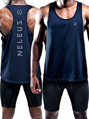 NELEUS ‘Dry Fit Logo Muscle’ Mesh Tank Top Men’s L Gym Workout Exercise Navy NWT