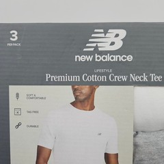 New Balance Mens Size Med Premium Cotton Crew Neck Tee 3 Pack White Grey Green