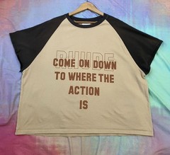 RHUDE Mens Action Short Sleeve Raglan T-Shirt Boxy Fit Distressed Cropped Sz XXL