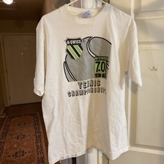 Vintage 98 K SWISS 7.0 Tennis T-Shirt Mens Large White Single Stitch Gamma
