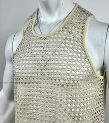 Mens Knitted Crochet Tank Tops Summer Hollow Sleeveless T-shirt Scoop Neck Shirt