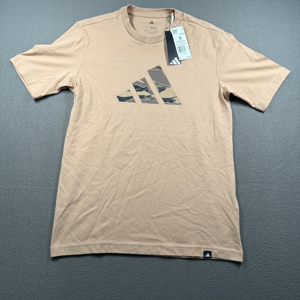 Adidas Camo Logo T-Shirt Mens Small Warm Sandstone Graphic Tee JM6382