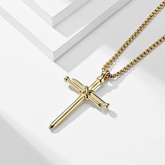 Nail Cross Necklace for Men Stainless Steel Vintage Polished Black Gold Silver