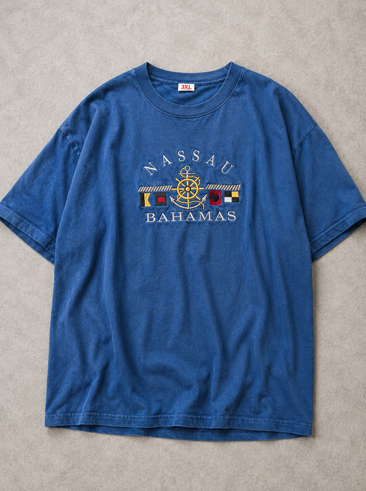 Nassau Bahamas Embroidered T Shirt 3XL Blue Nautical Cruise Resort Tee