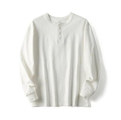 Spring Men Vintage Classic Henry Collar Shirt Casual Long Sleeve T-Shirts
