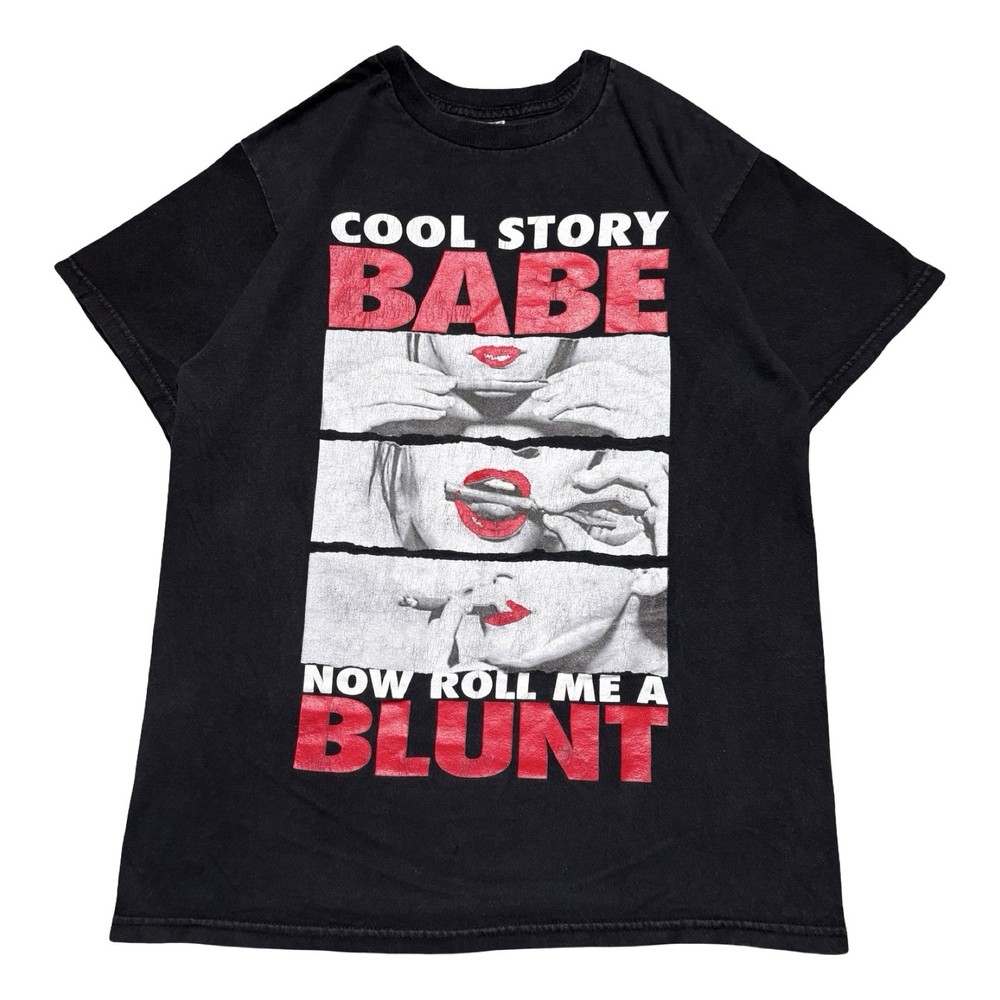 Y2K Nice Babe Roll Me a Blunt T Shirt Black Fade Mens M
