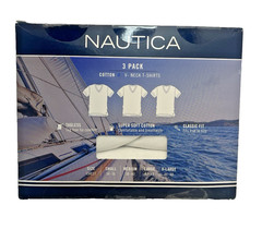 New NAUTICA Small 34-36 Men’s 3-Pack White V-Neck Cotton T-Shirts w/Logo