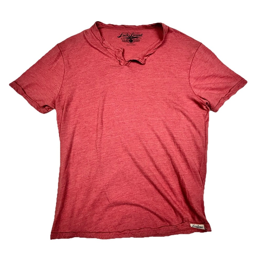 Lucky Brand Mens Short Sleeve Henley T-Shirt Faded Red Heathered Size L 80318