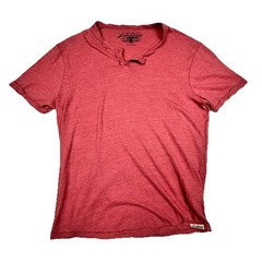 Lucky Brand Mens Short Sleeve Henley T-Shirt Faded Red Heathered Size L 80318