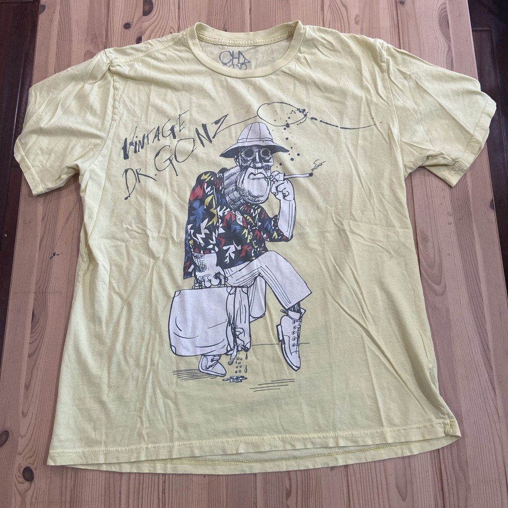 Vintage Dr. Gonzo Graphic T-Shirt Ralph Steadman Fear Loathing Yellow Cotton L