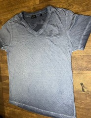 Diesel Grey V-Neck T-Shirt Mens Large Faded Washed Cotton Minimal Designer Casua