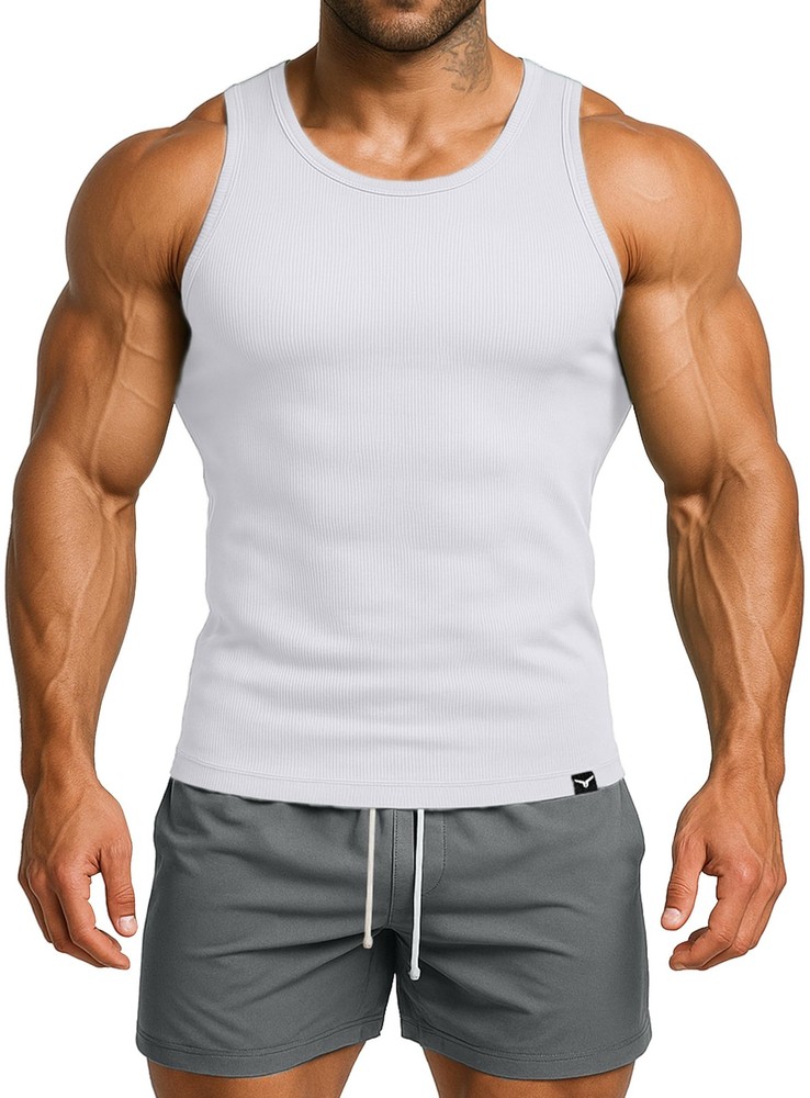 Men’s Ribbed Workout Tank Tops Fitness Muscle Gym Tanks Sleeveless Bodybuildi…