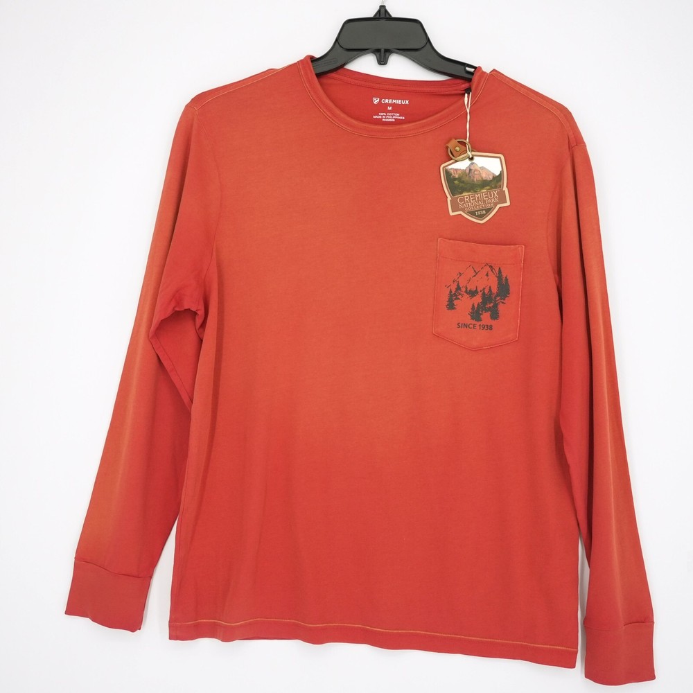 Cremieux Men’s Long Sleeve Shirt M Red Solid National Park 100% Cotton NWT