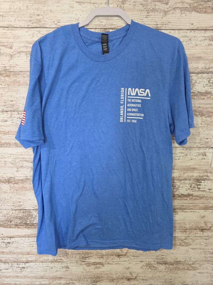 Anvil T-Shirt Mens XL Blue NASA Orlando Florida Graphic Short Sleeve Patriotic