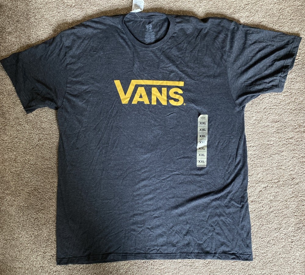 NWT Men’s VANS T Shirt Yellow Logo on Dark Grey Shirt. XXL