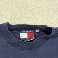 Vtg 80s Tommy Hilfiger Embroidered Flag Blue Red T-Shirt Size XL Nautical Boxy