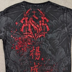 Y2K Raw State Skull Honor Men’s Small Shirt Black Red Foil Affliction Style AOP