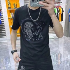 New Fashion Trend Tiger Hot Diamonds Rhinestones Summer Luxury Men T-Shirt