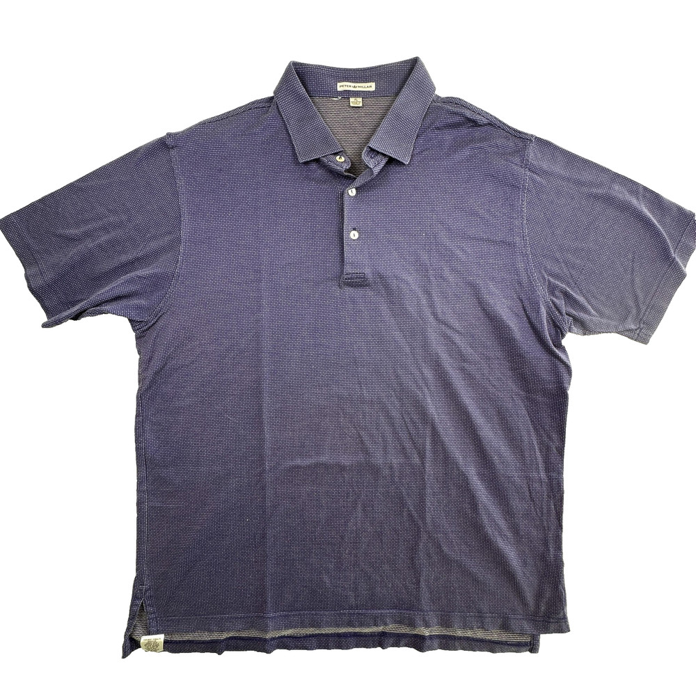 Peter Millar Polo Shirt Mens XL Navy Blue Micro Dot 100% Cotton Golf Casual