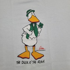 Vintage 1986 Funny Duck Shirt S/M 20×26 White John-Baron Art