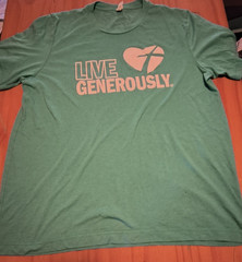 men’s tshirt canvas xl “LIVE GENEROUSLY” FRONT/ “THRIVENT FINANCIAL” BACK GREEN