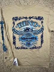 Reno Nevada Men T-Shirt Medium Beige Graphic 2013 Motorcycle Bike Rally 19th