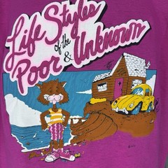 Vtg 80s Lifestyles of Poor & Unknown Top Half Tropix Pink Single Stitch Tee Sz L
