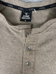 KUHL Konflikt Henley Shirt Mens Large Brown Waffle Knit Thermal Long Sleeve 7472
