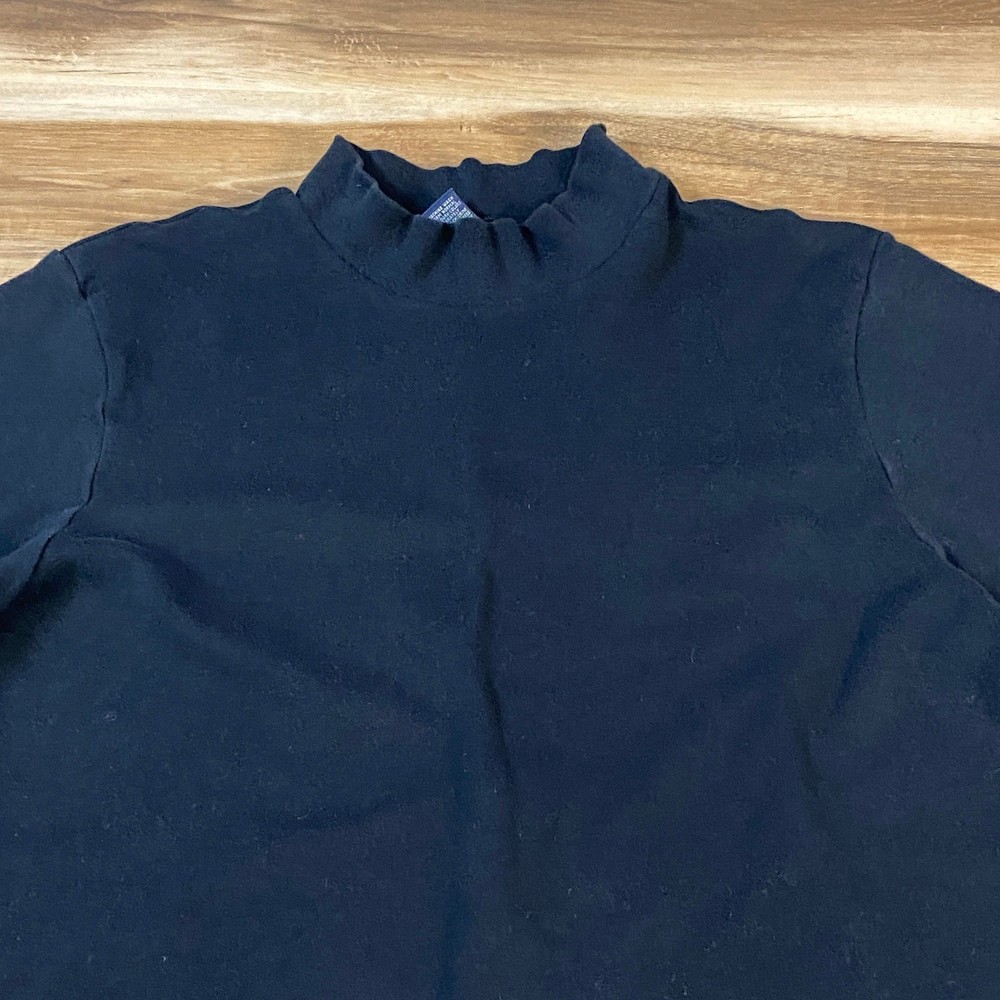 Lands End Mock Neck Mens M Black Cotton Regular Fit Heritage Vintage USA Made