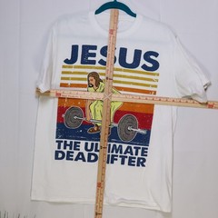 Port & Company Jesus Deadlifter T-Shirt Mens Large White Excellent Graphic Tee