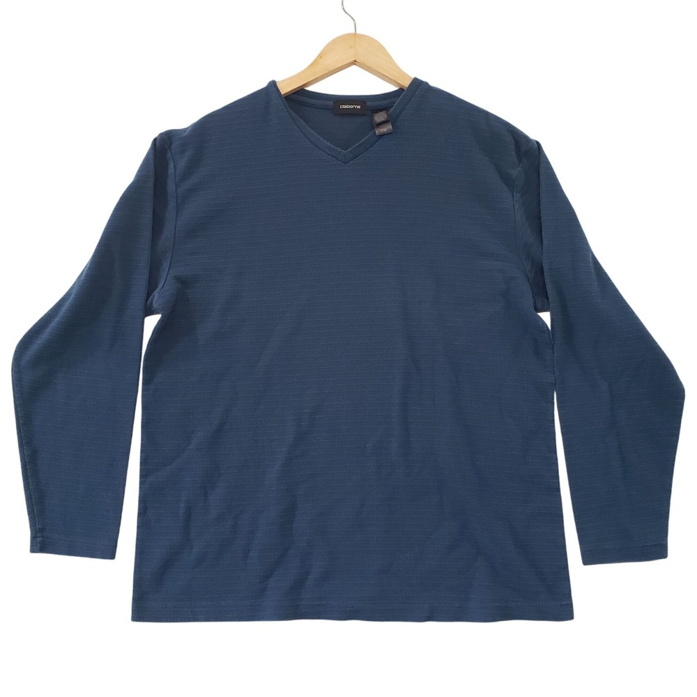 Claiborne Mens Blue Long Sleeve V Neck Shirt Size L Comfortable Casual Basic