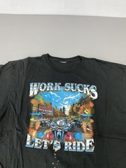Work Sucks Let’s Ride Shirt Mens XL Black Biker Motorcycle Graphic Tee Funny