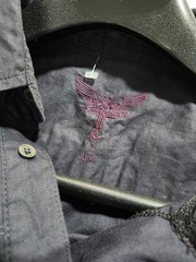 KOYO JEANS Shirt Mens L Navy Contrast Button Up Embroider Street Y2K Cotton Pkt
