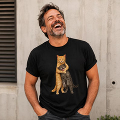 Orange Cat Tight Embrace Meme T-Shirt, Funny Cat Hugging Gray Tabby Tee