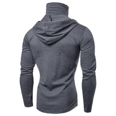 Mens Long Sleeve Hooded T-shirt Fitness Gym High Neck Stretch Shirt Hoodie