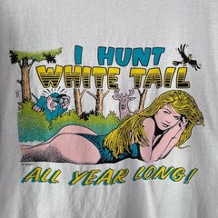 Vintage I Hunt White Tail All Year Long Shirt Size L / XL Hunting 90s Comic Joke