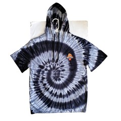 Tie Dye Hoodie Shirt Mushroom Embroidered Black Gray Spiral Cotton Size L