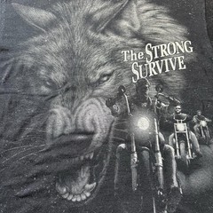 Vintage 90s 3D Emblem The Strong Survive Wolf Biker T Shirt Single Stitch