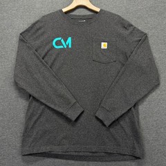 Carhartt Long Sleeve Pocket Tee Mens M Loose Fit Charcoal Back Print Graphic