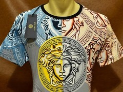 Versace Men’s Medusa Multicolor Greek Key Graphic Short Sleeve Tee Size L